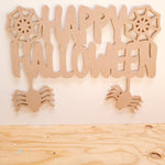 Happy Halloween spider web themed door sign, wall plaque.