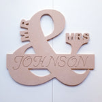 Mr and Mrs ampersands engraved personalised plaque, 300mm wide, engraved with personalised names, mdf blanks, craft shapes